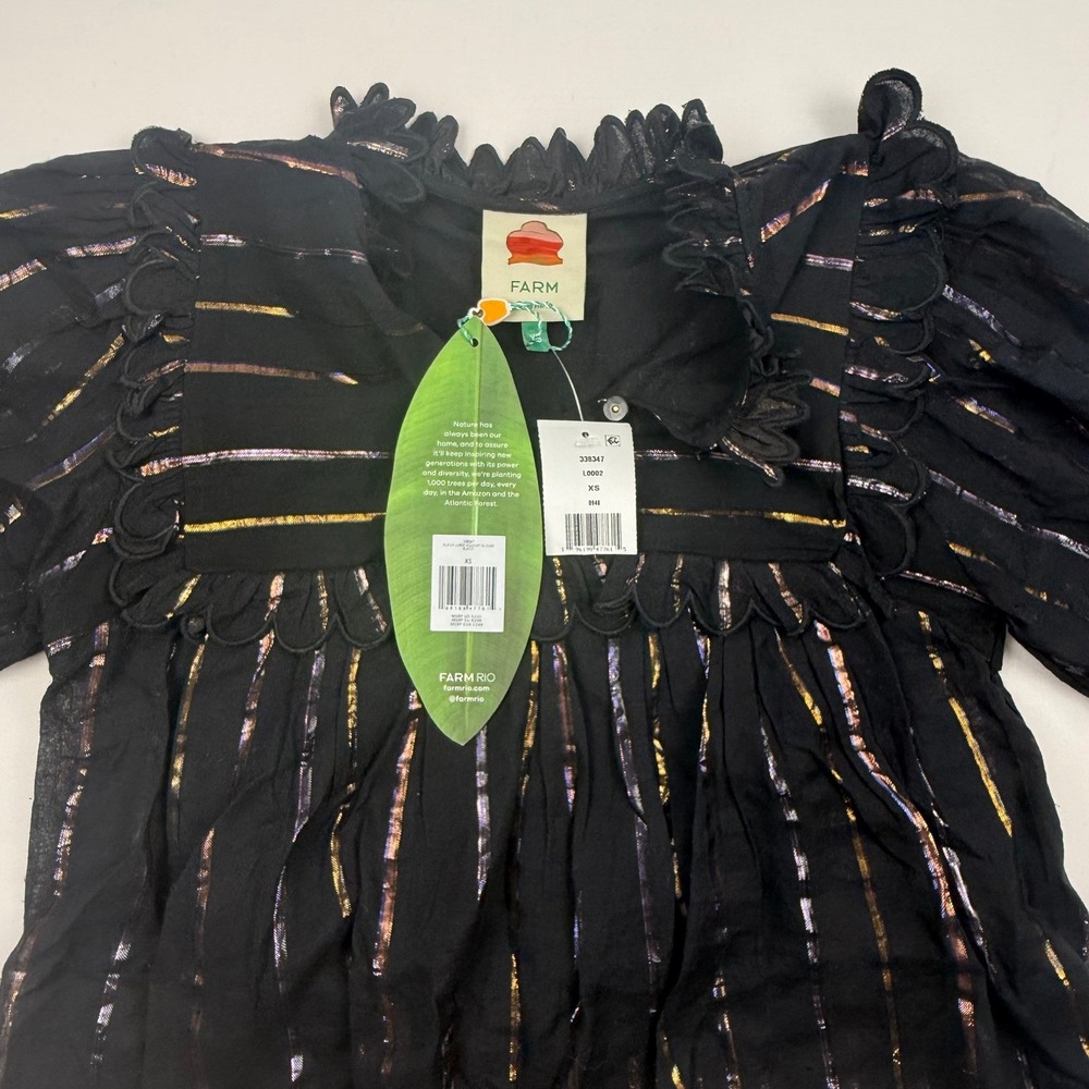 FARM Rio Black Metallic-Striped Ruffled Blouse - Picture 3 of 16